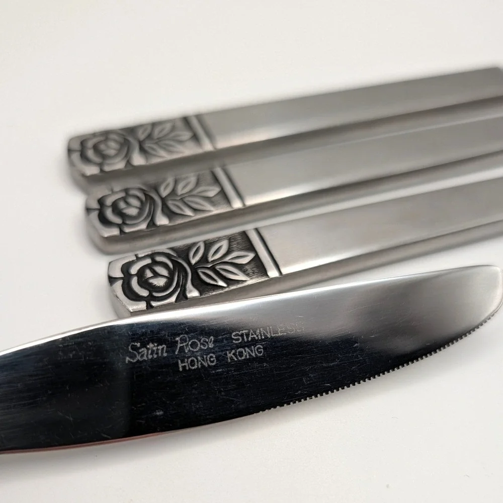 Satin Rose Hong Kong Dinner Knives Set of 4 Stainless Steel Floral Handle 8.25